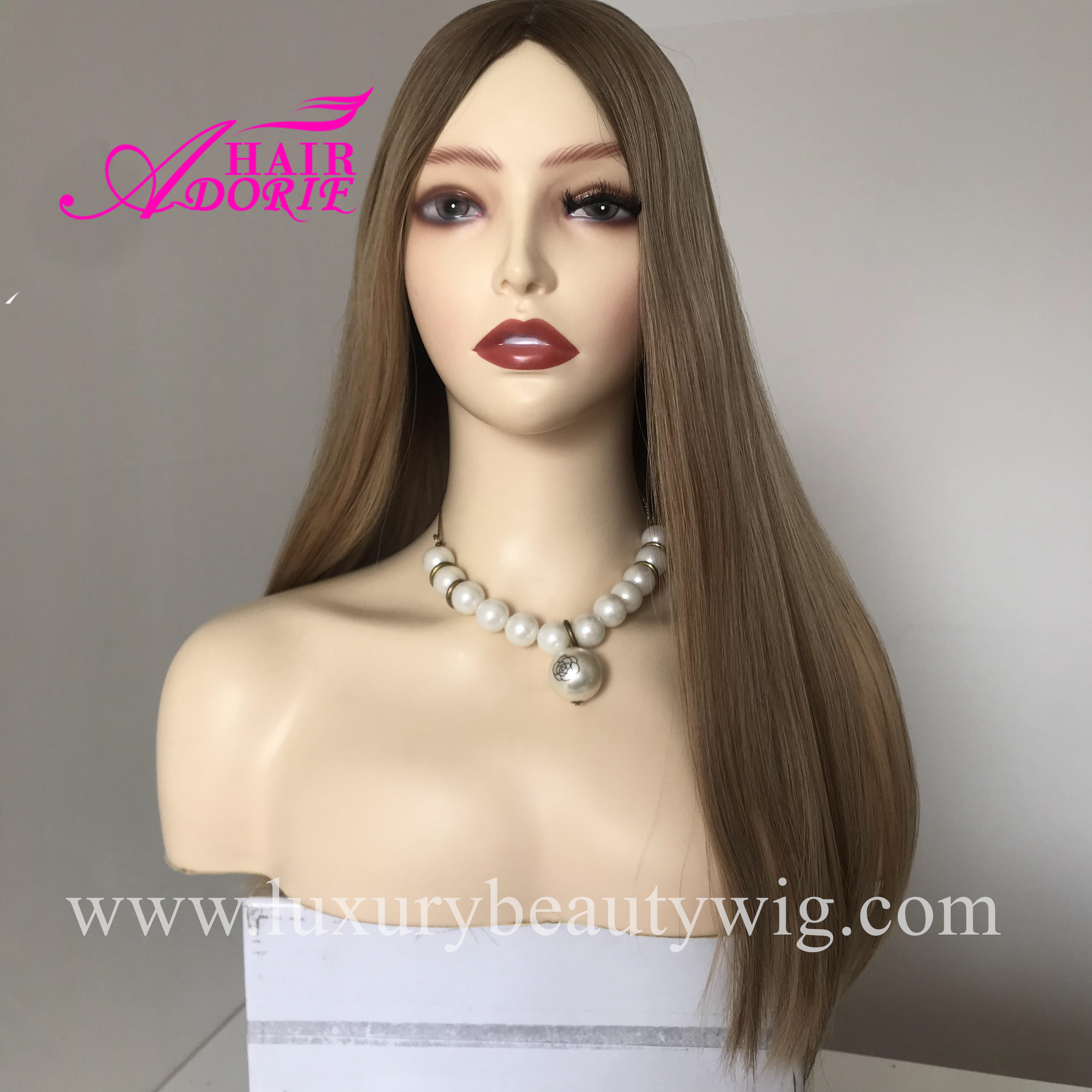 Silk Top Straight Brazilian Hair Jewish Wig with Folded Lace Kosher Wig for Women.